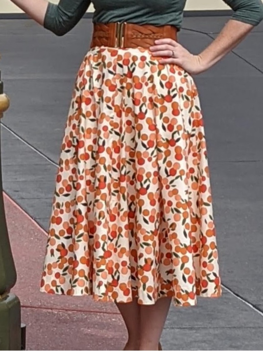 Midi Skirt with Orange Print
